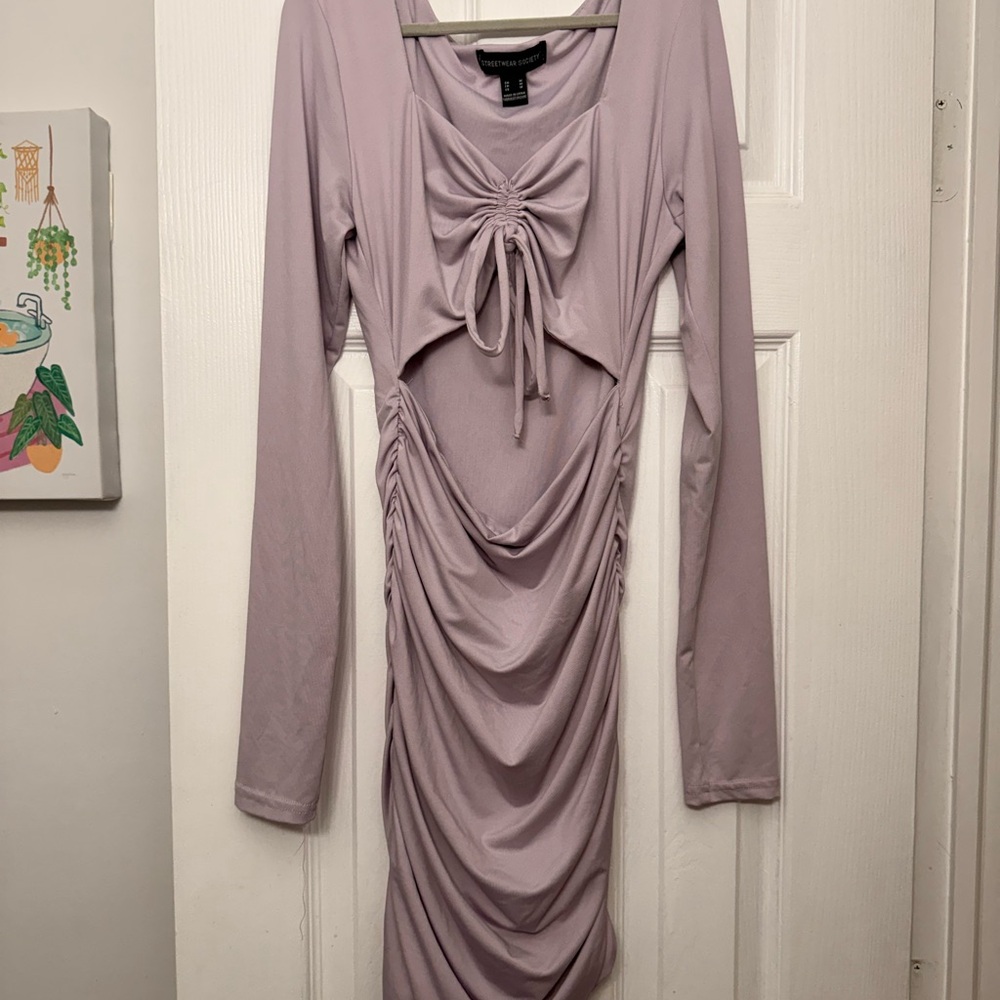 Forever 21 Light Mauve Ruched Tie-Front Long Sleeve Dress